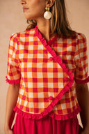 ENSEMBLE OUVRE TON COEUR PARMI LES FLEURS - VICHY / FRAMBOISE